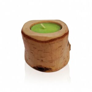 Duftkerze in einem handgefertigten Birkenholzständer