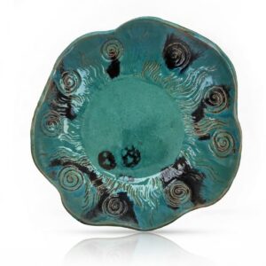 Handmade Ceramic Bowl with Turquoise Glaze and Spirals