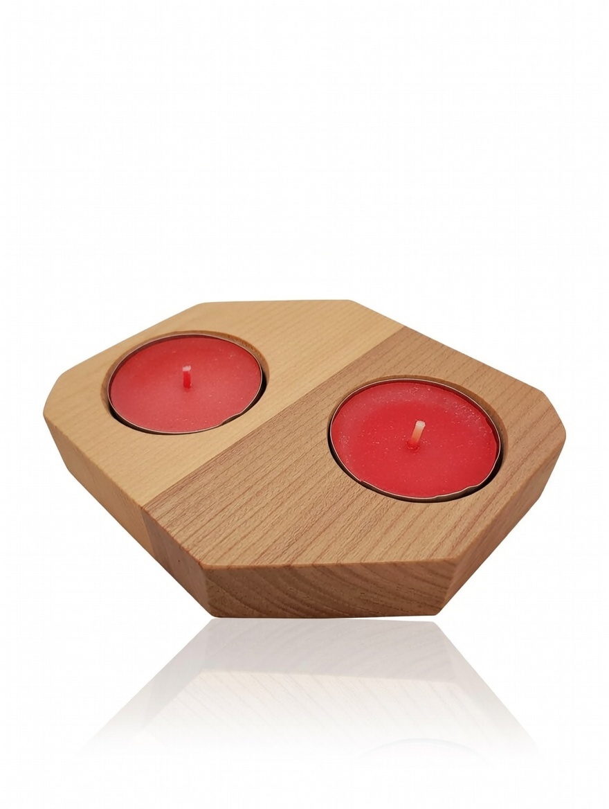 Double Scented Candle in a Handmade Wooden Stand