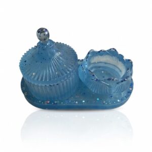 Azure Decorative Set – Tray, Jar, and Candle Holder