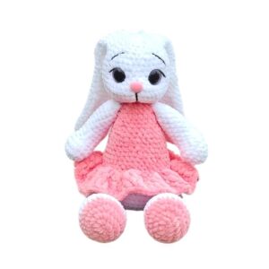 Hand-Crocheted Bunny in a Pink Dress