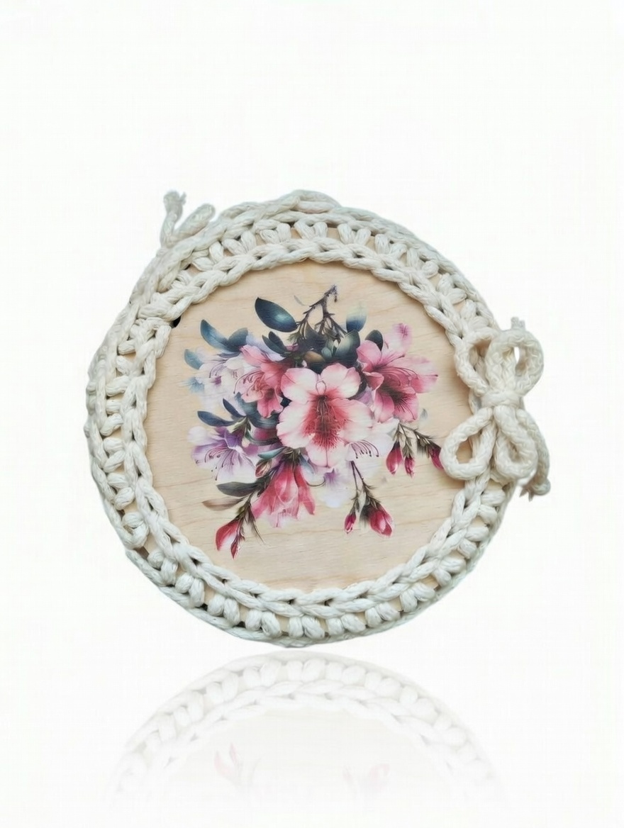 Handmade Wooden Jewelry Box with Crocheted Trim